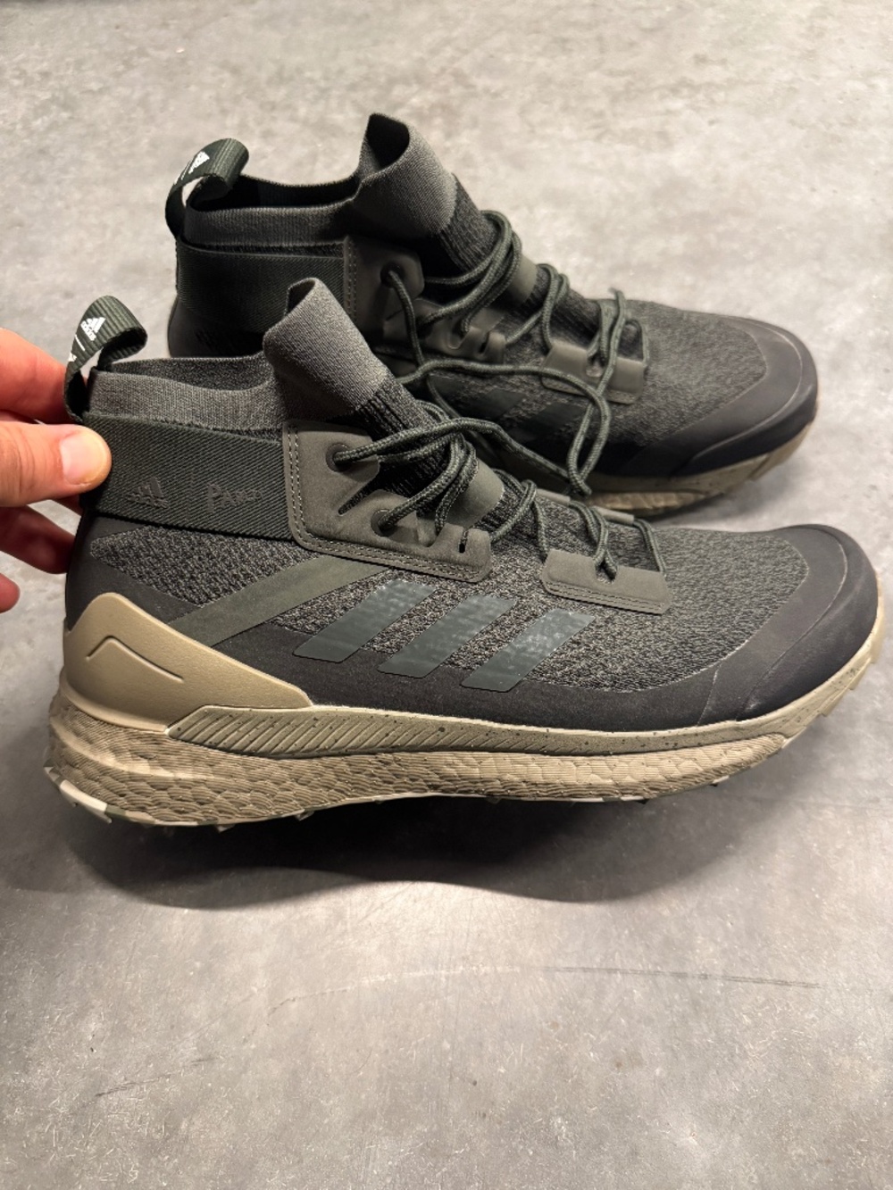 Adidas*Parley Collab Terrex Boost Hiking Boot, Coal/Olive/Tan, Men's US 9.5